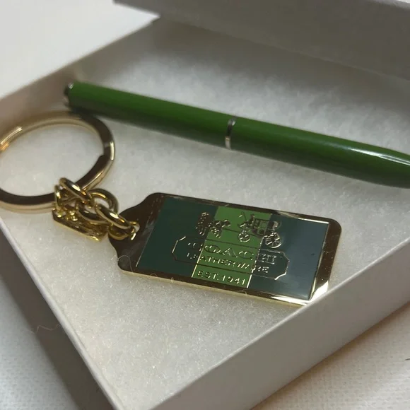 Coach Green and Gold Tag Keychain and Green Coach Pen - Picture 5 of 5